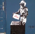 Graffiti kunstwerk van bijenkasten